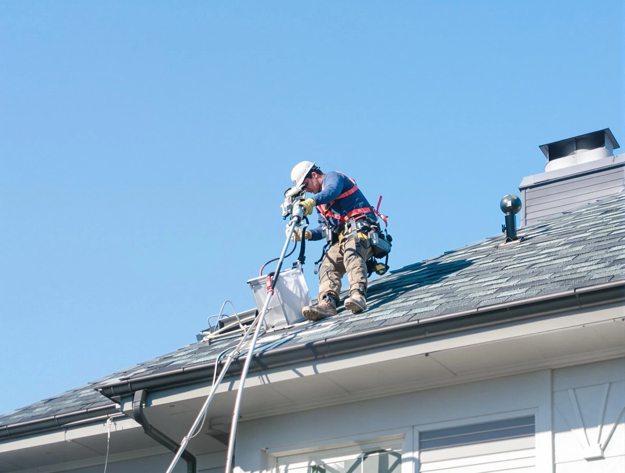 Chamberlayne Dryer Vent Cleaning certified technician cleaning a roof-mounted dryer vent system in Chamberlayne