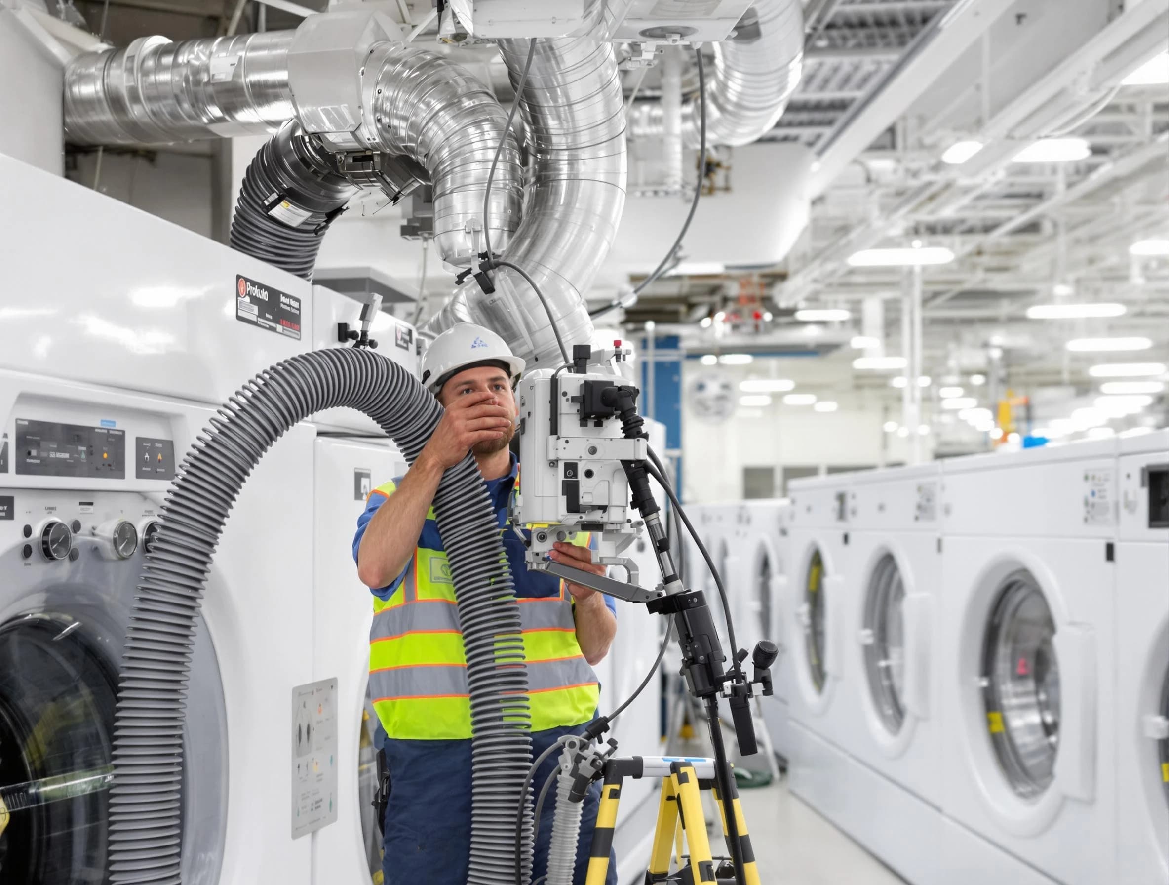 Chamberlayne Dryer Vent Cleaning team performing commercial-grade dryer vent cleaning at a business facility in Chamberlayne