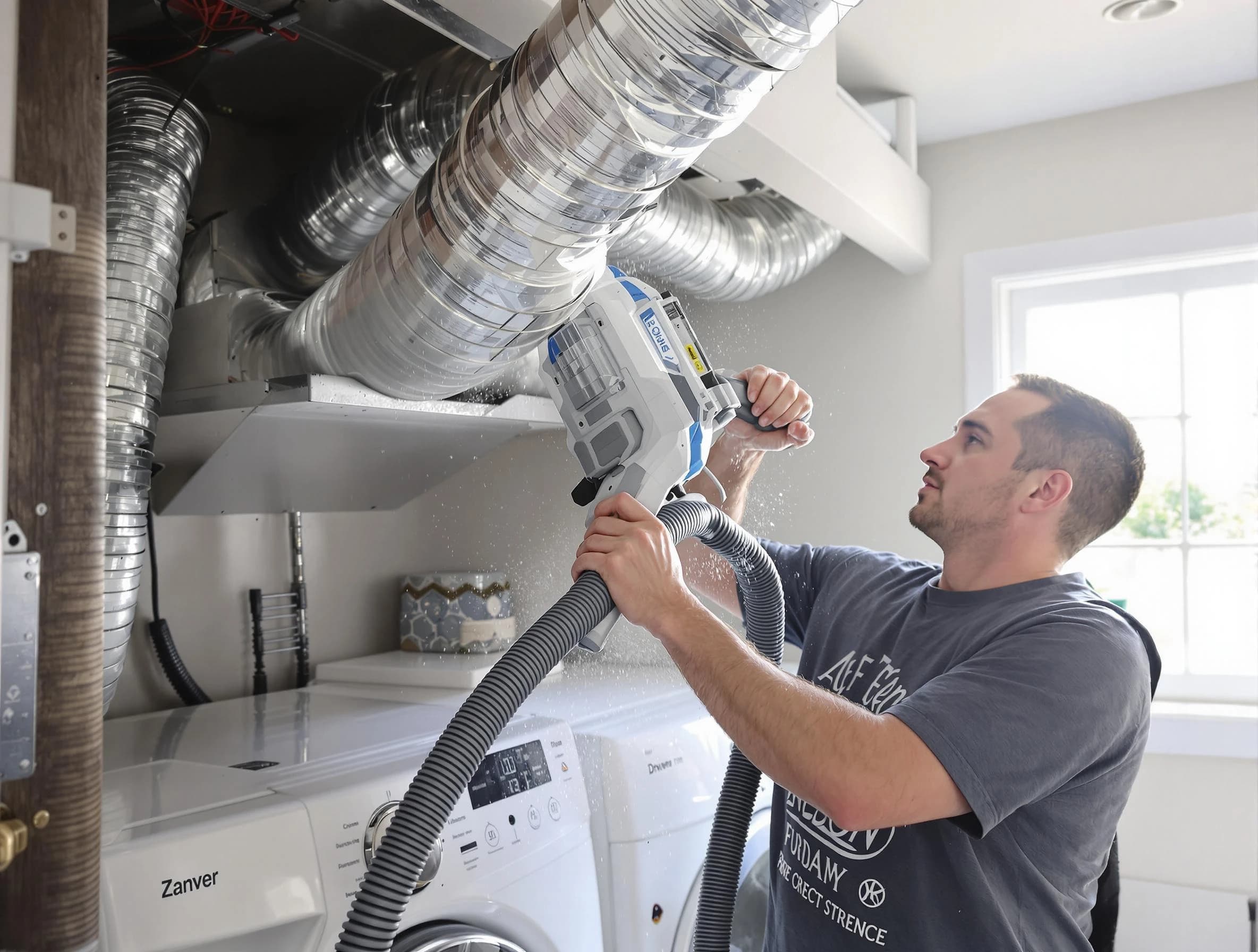 Chamberlayne Dryer Vent Cleaning specialist cleaning deep within a dryer vent duct system in Chamberlayne