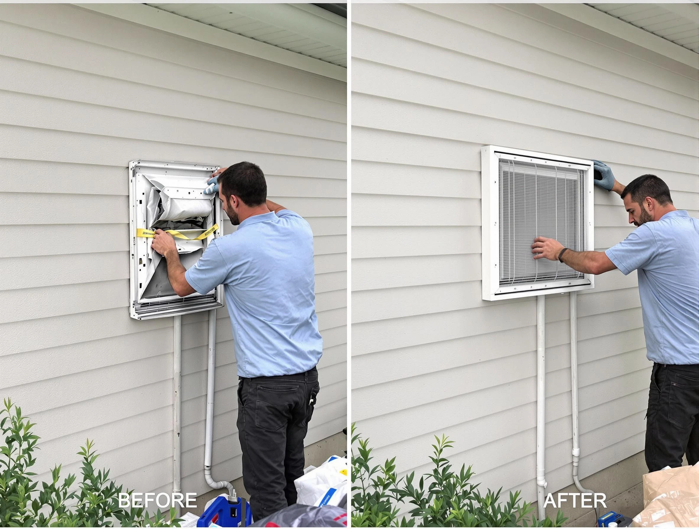 Chamberlayne Dryer Vent Cleaning technician installing high-quality dryer vent cover at a residential property in Chamberlayne
