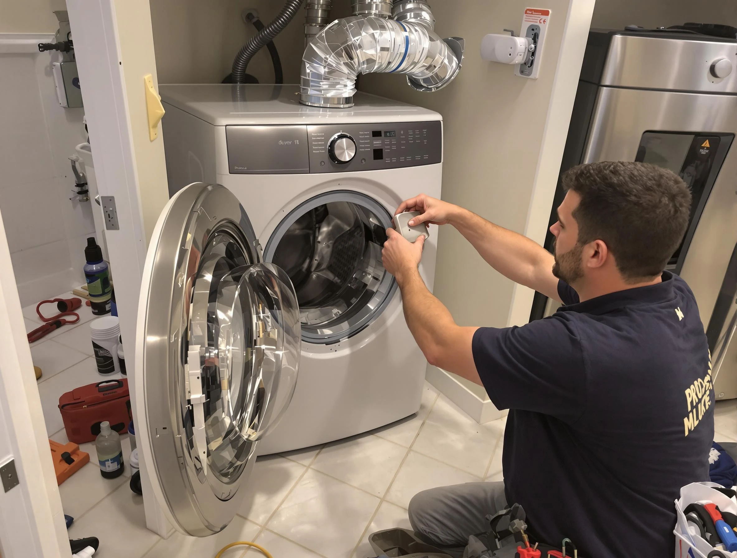 Chamberlayne Dryer Vent Cleaning technician performing precise dryer vent hose installation in Chamberlayne