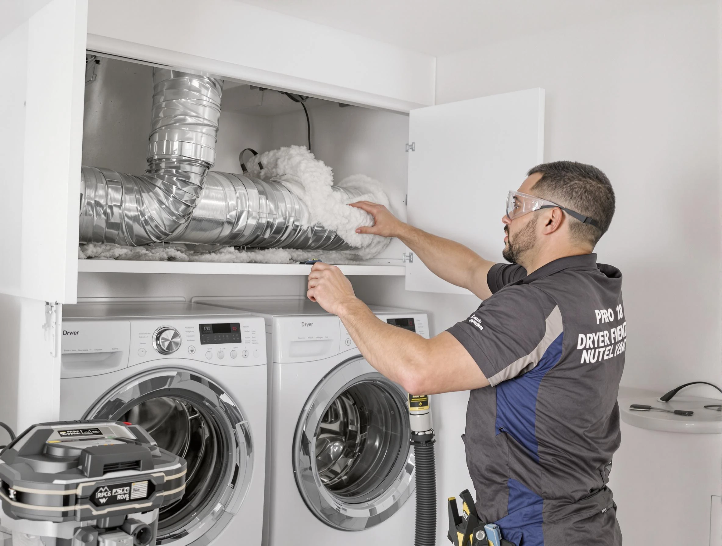 Chamberlayne Dryer Vent Cleaning certified technician performing specialized gas dryer vent cleaning in Chamberlayne